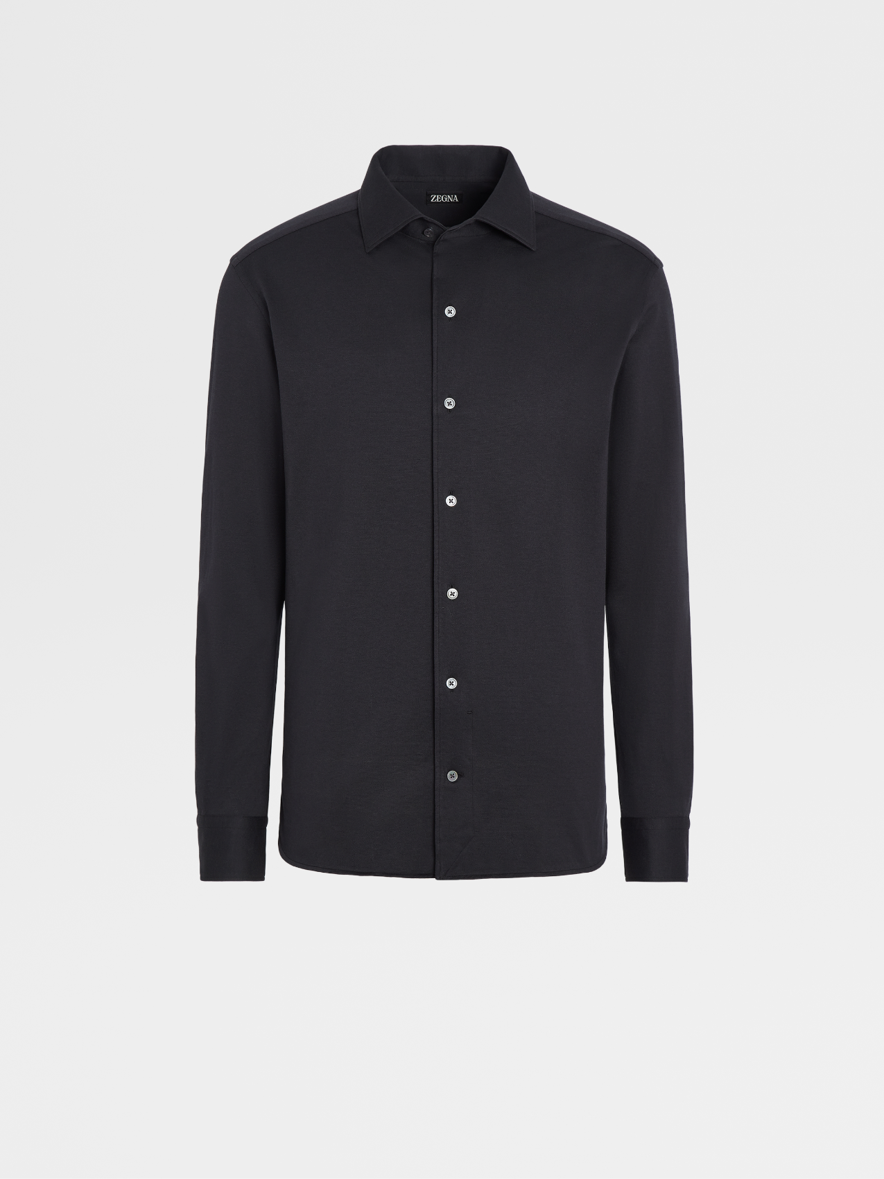 Camicia a Maniche Lunghe in Jersey di Cotone e Seta Blu Navy